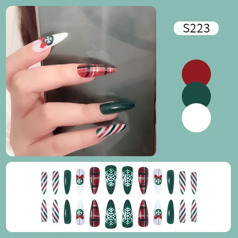 CHS023 Christmas style False Nails Long Press On Nail Tip Wholesale Vendor Custom Logo Acrylic Nail Artificial Fingernails