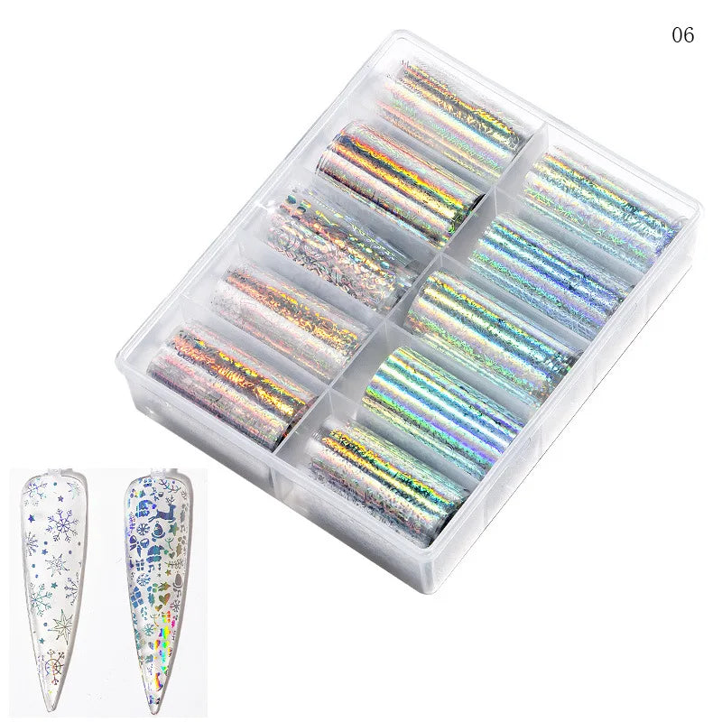 CHS016  Set of 10pcs christmas Nail Foil (10 colors) transfer Paper Decals Nail Art Transfer Sticker Halloween Nail Tool