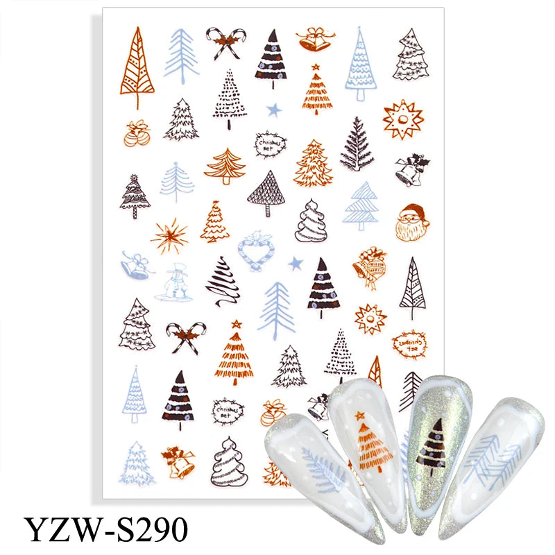 CHS027  1pcs Christmas Winter Nail Sticker Robin Snow Flower New Year Halloween 3D Decals Nail Art Design Decor Accessories