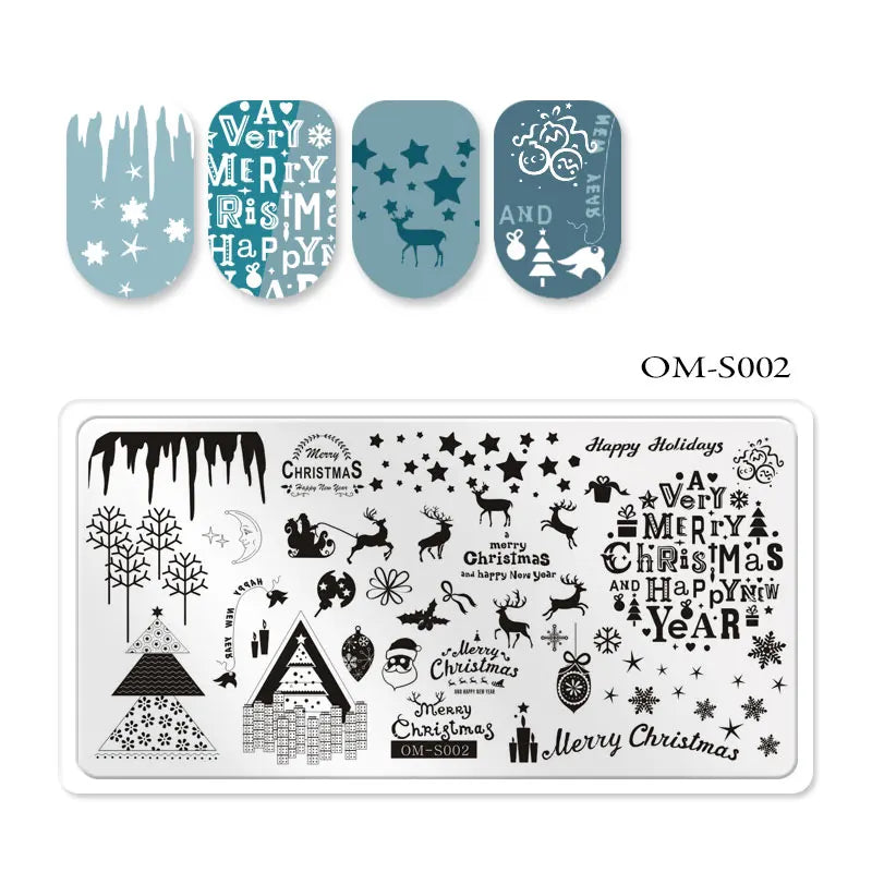 CHS006  6.5*12.5cm Top Quality Christmas Halloween XMAS Custom Snowflake Nail Art Stamping Plates with White Slatwall Back