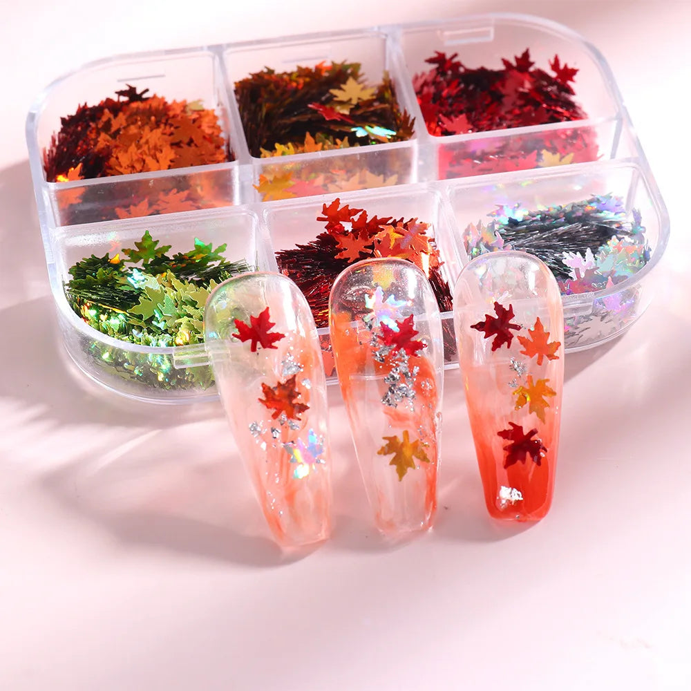 CHS030  Autumn/Winter Metallic New Maple Leaf Christmas Thanksgiving Snowflake Nail Sequins