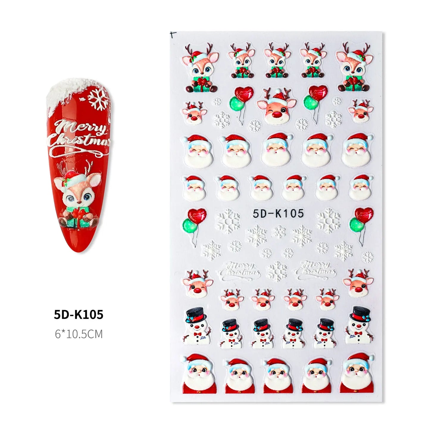 CHS012  New 5D Christmas Sticker Snowman Snowflake Red New Year Nail Art Sticker