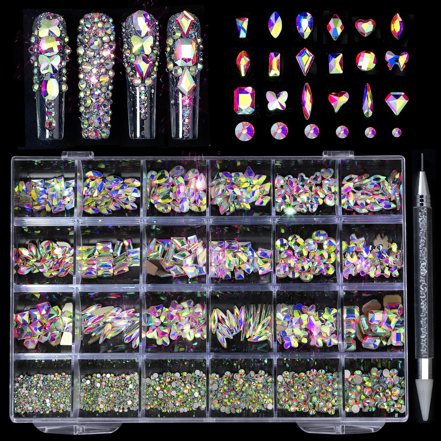 CHS005  24 girds Nail rhinestones Mix Shapes Christmas Metal Charm Nail art Decoration Wheel 3D Nail Jewelry Accessories
