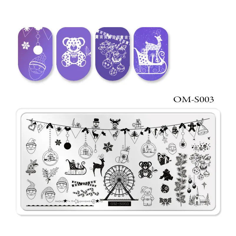 CHS006  6.5*12.5cm Top Quality Christmas Halloween XMAS Custom Snowflake Nail Art Stamping Plates with White Slatwall Back