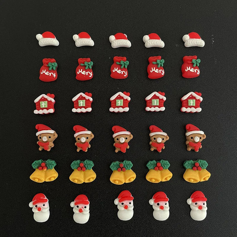 CHS013  Resin Christmas Bells Tree Deer Santa Claus Snowman Candy Cane For Jewelry DIY nail art