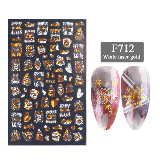 CHS020  3d Christmas Nail Sticker Glanz Glitter Schneeflocke Elch Santa Transfer Slider Winter 3D Aufkleber
