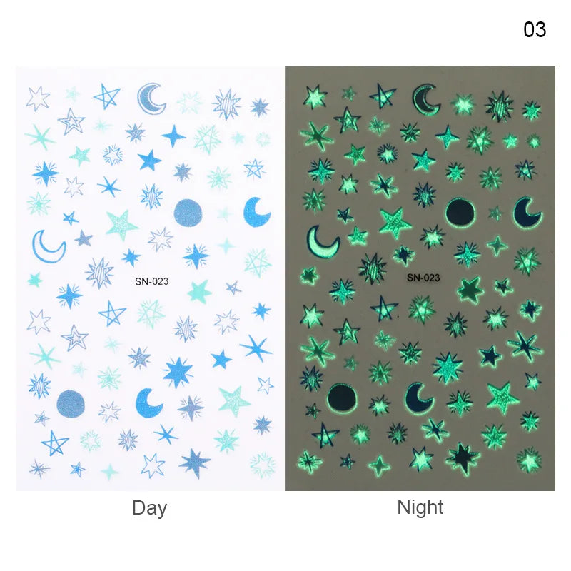 CHS021  Luminous Nail Art Sticker Christmas Snowflake Patterns 3D Nail Decoration Decals Transfer Glow in Dark 1 Sheet