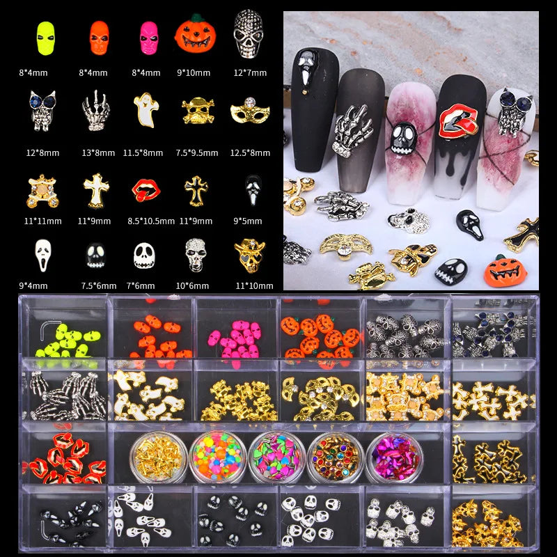 CHS029  21 grid new Christmas Halloween alloy jewelry metal rivet nail decoration nail art rhinestone nail art jewelry