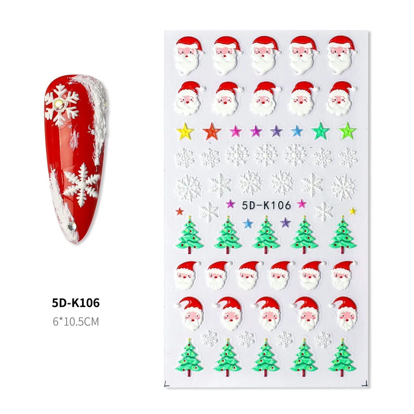 CHS012  New 5D Christmas Sticker Snowman Snowflake Red New Year Nail Art Sticker