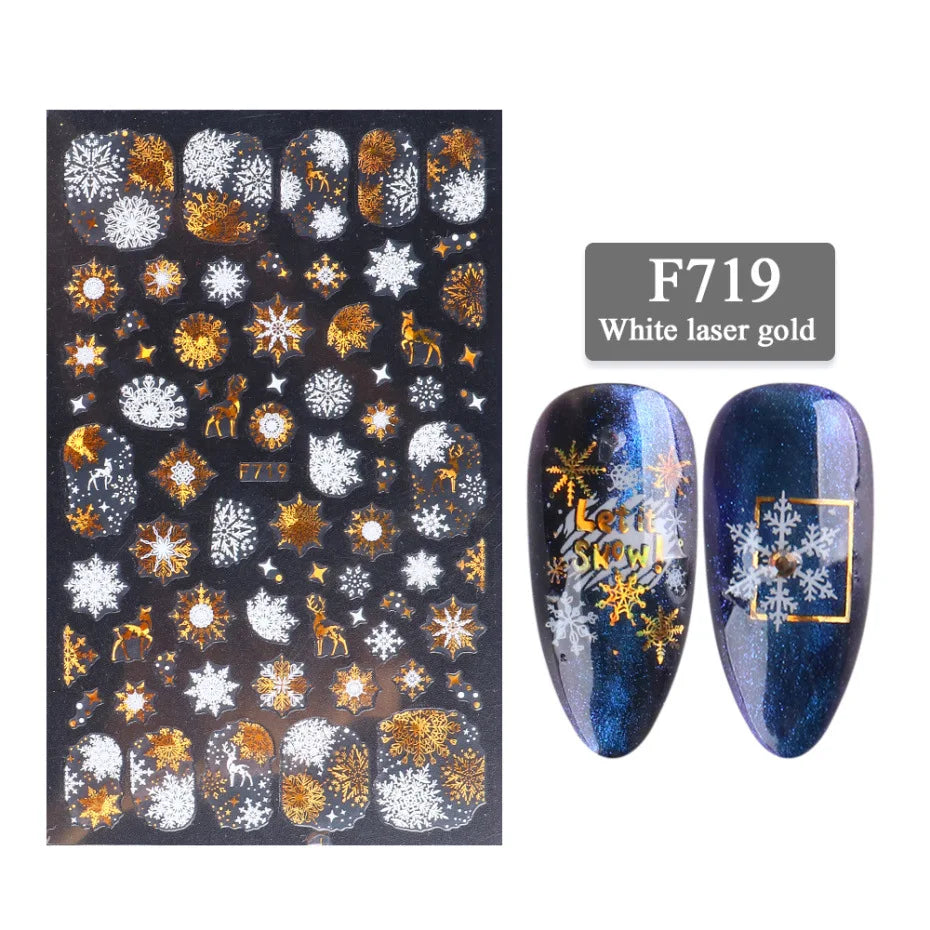 CHS020  3d Christmas Nail Sticker Glanz Glitter Schneeflocke Elch Santa Transfer Slider Winter 3D Aufkleber