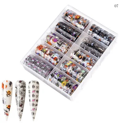 CHS016  Set of 10pcs christmas Nail Foil (10 colors) transfer Paper Decals Nail Art Transfer Sticker Halloween Nail Tool