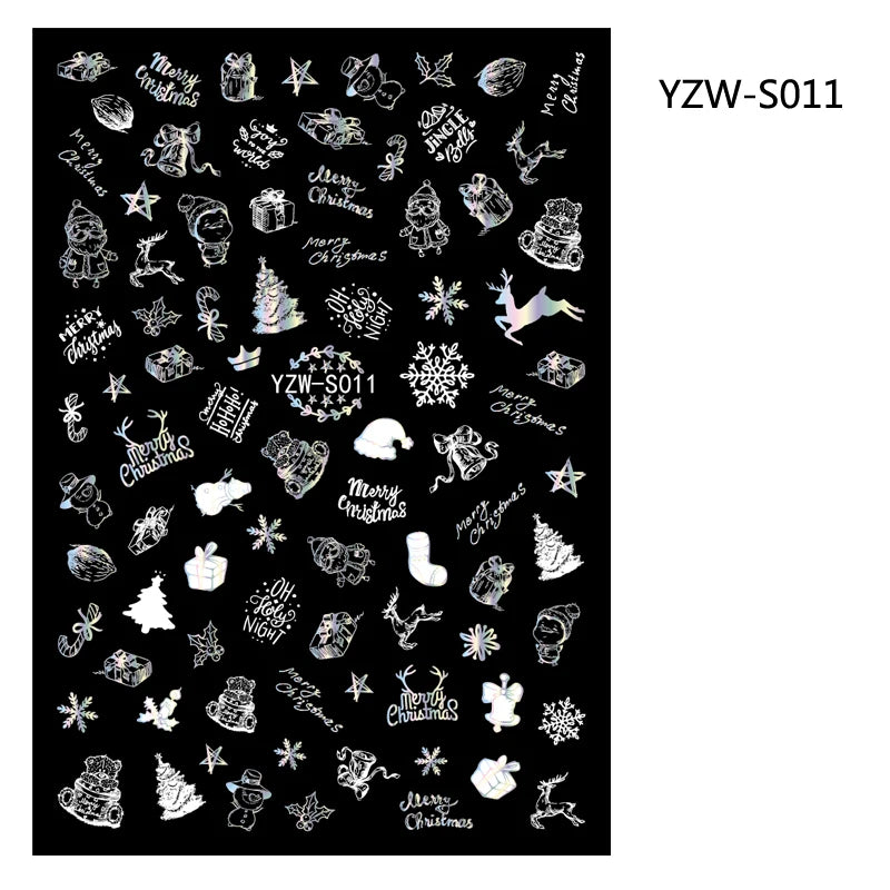 CHS027  1pcs Christmas Winter Nail Sticker Robin Snow Flower New Year Halloween 3D Decals Nail Art Design Decor Accessories