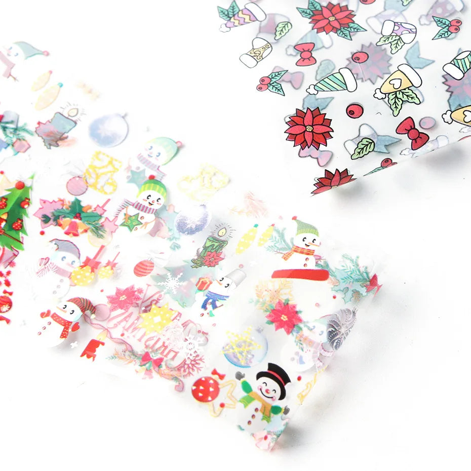 CHS009  Christmas Halloween Nail Foil Transfer Paper Set Snow Flower Elk Gift Santa Adhesive Paper Nail Art Stickers