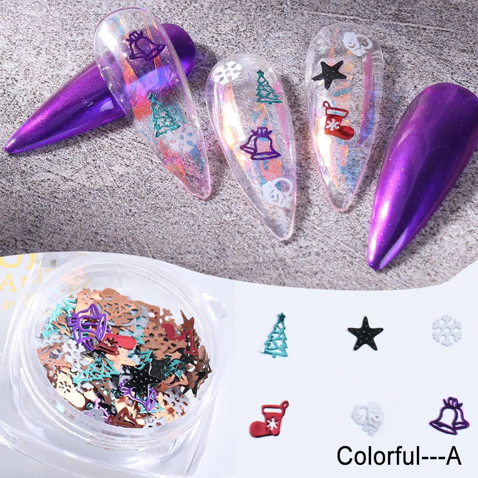 CHS022  new Christmas golden hollow metal color snowflake bells elk nail decoration