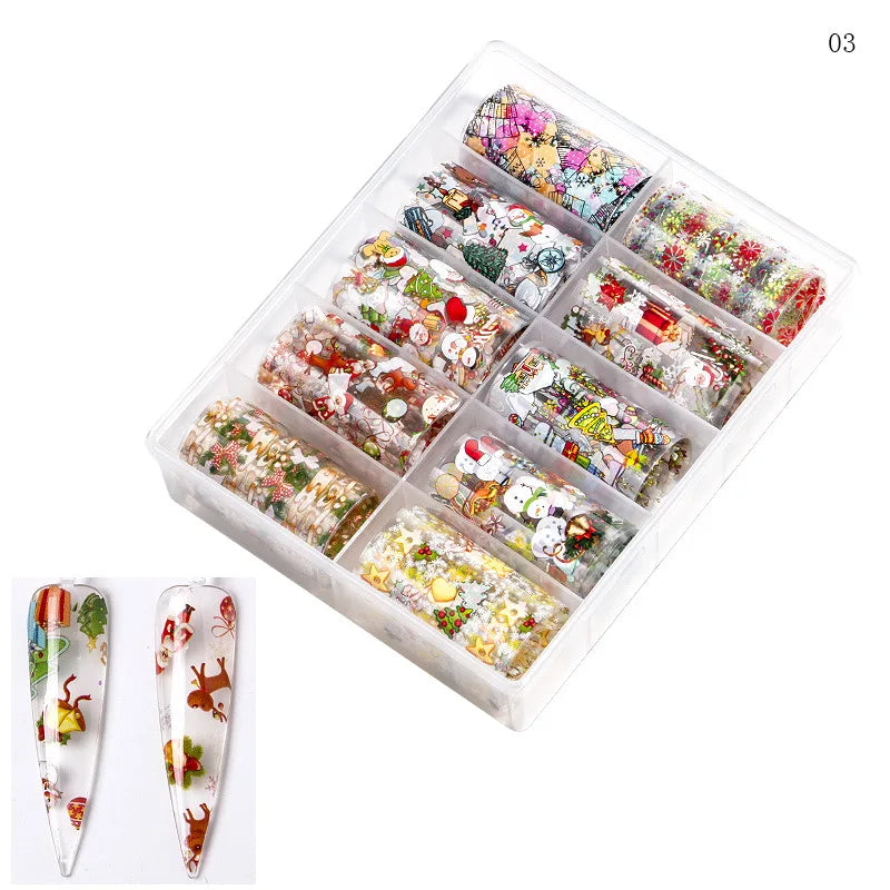 CHS016  Set of 10pcs christmas Nail Foil (10 colors) transfer Paper Decals Nail Art Transfer Sticker Halloween Nail Tool