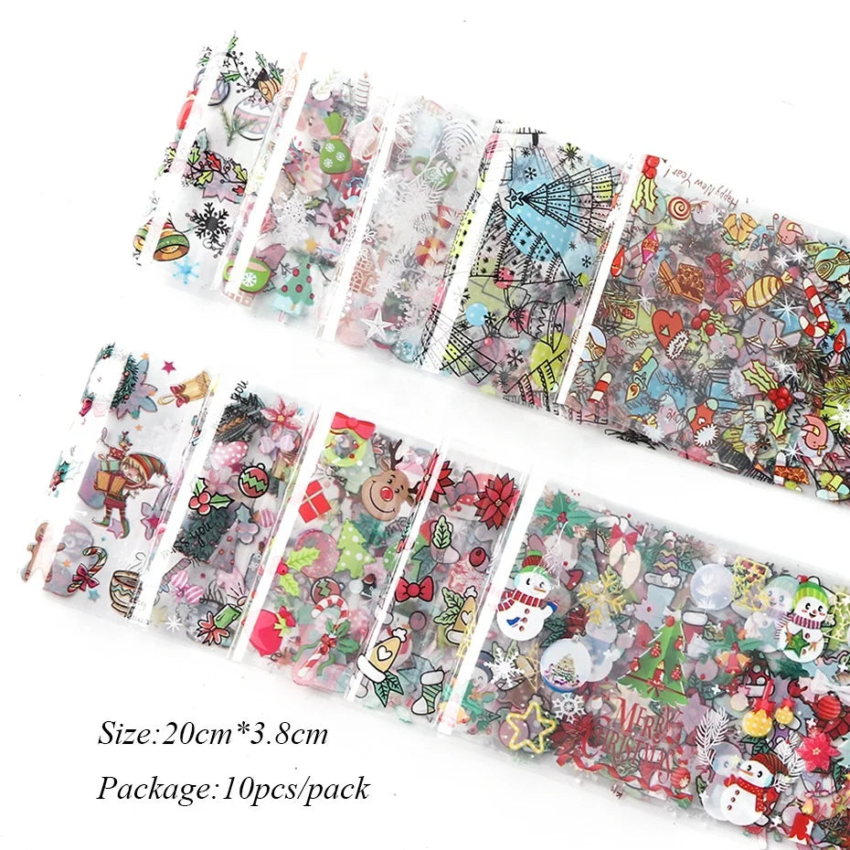 CHS009  Christmas Halloween Nail Foil Transfer Paper Set Snow Flower Elk Gift Santa Adhesive Paper Nail Art Stickers