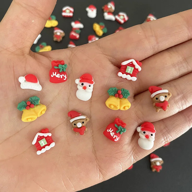 CHS013  Resin Christmas Bells Tree Deer Santa Claus Snowman Candy Cane For Jewelry DIY nail art