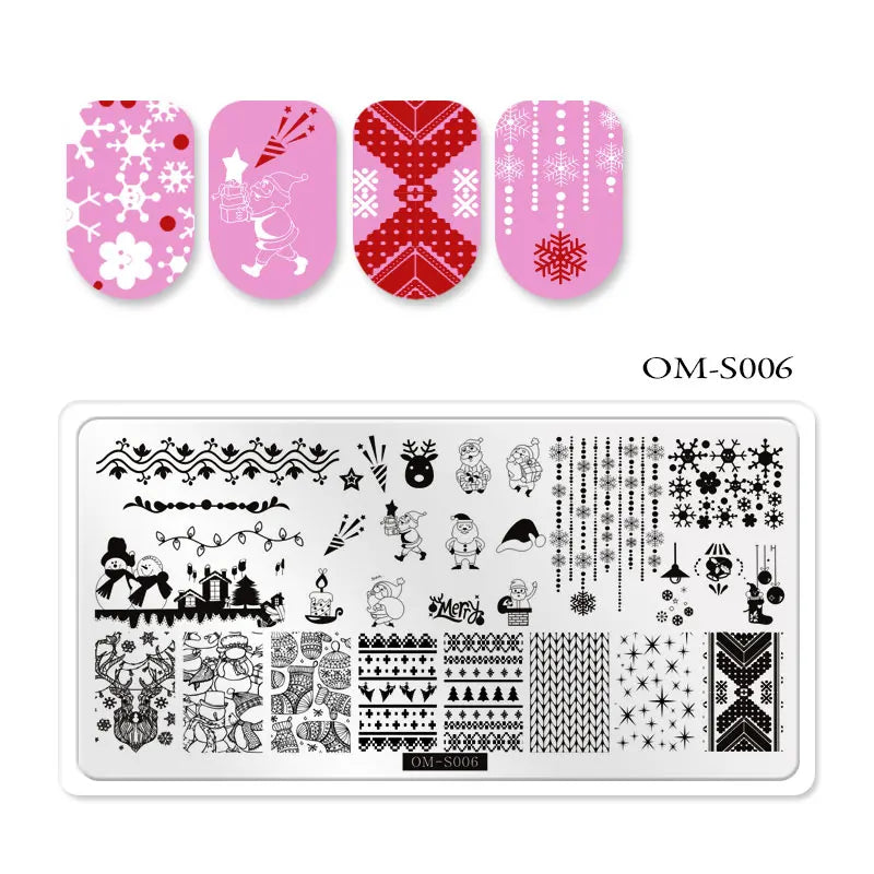 CHS006  6.5*12.5cm Top Quality Christmas Halloween XMAS Custom Snowflake Nail Art Stamping Plates with White Slatwall Back