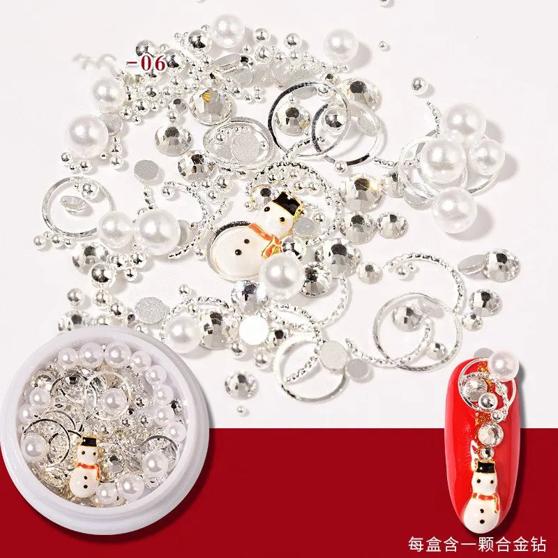 CHS008  Christmas Nail Wheel Glitter Rhinestone Nail Art Decorations Mixed Snowflake Santa Hats 3D Metal Alloy Jewelry