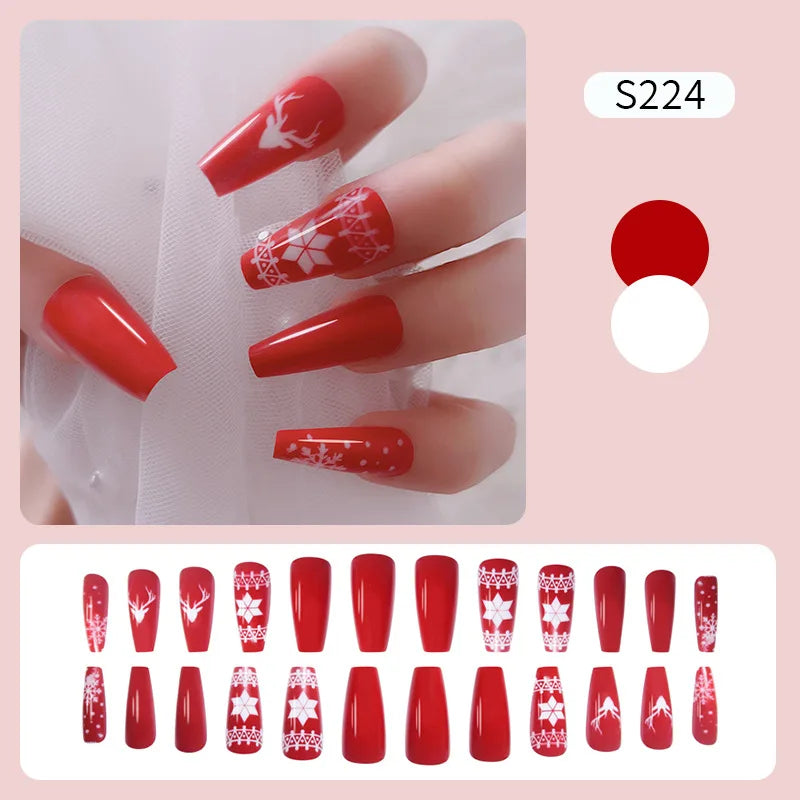 CHS023 Christmas style False Nails Long Press On Nail Tip Wholesale Vendor Custom Logo Acrylic Nail Artificial Fingernails