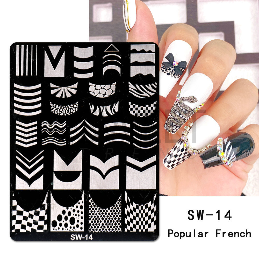 VAL008 New manicure steel plate wholesale ins French manicure rose Valentine's Day Christmas nail transfer template