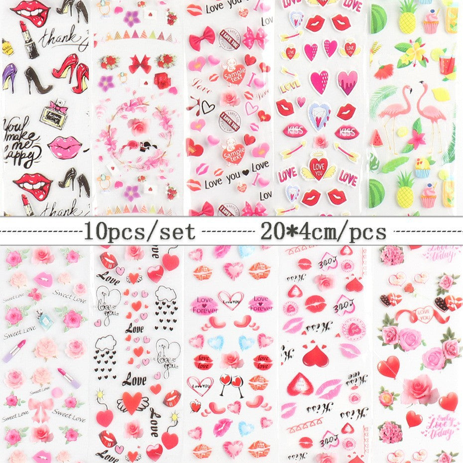 VAL020 Nail art stickers ins Valentine's Day retro floral nail starry sky transfer sticker rose lace paper nail