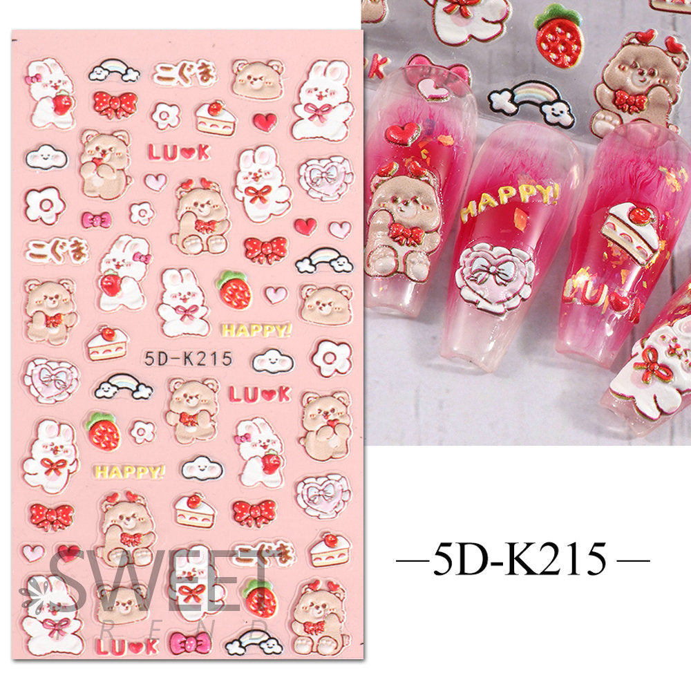 VAL001 Nail art stickers wholesale 5D embossed nail stickers cartoon cute love bow bunny nail art stickers