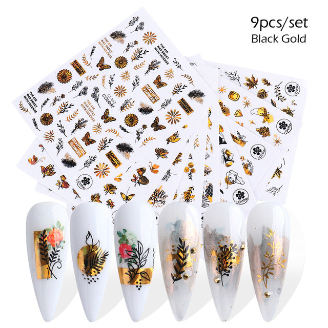VAL033 New nail art stickers ins red, white, black and gold heart-shaped rose Valentine's Day adhesive nail sticker nail