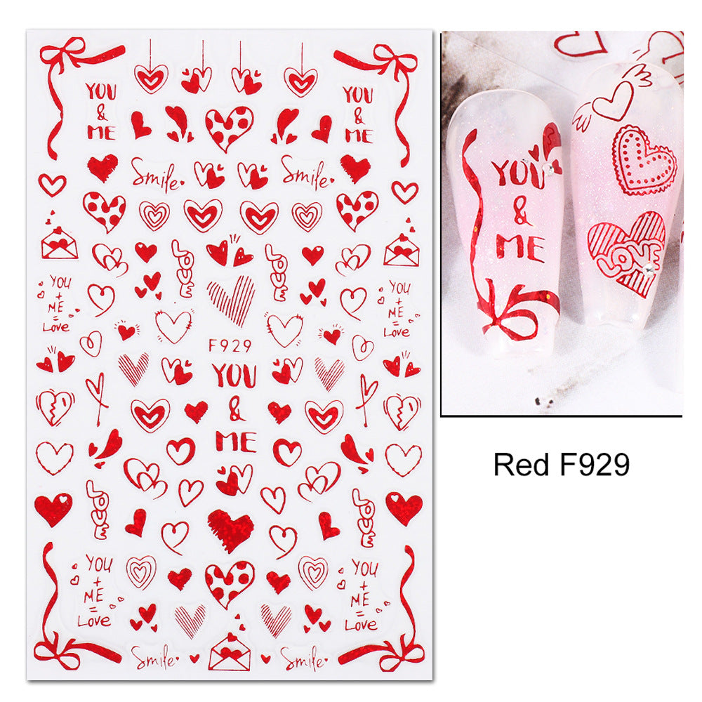 VAL016 Valentine's Day Nail Art Stickers Wholesale Ins Hot Black and White Love Bow Bow Ribbon Nail Stickers