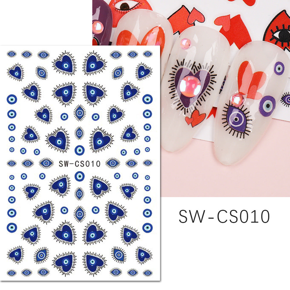 VAL024 Valentine's Day Nail Art Stickers Wholesale Ins Hot Red Heart Devil Eyes Nail Stickers 3D Nail Stickers