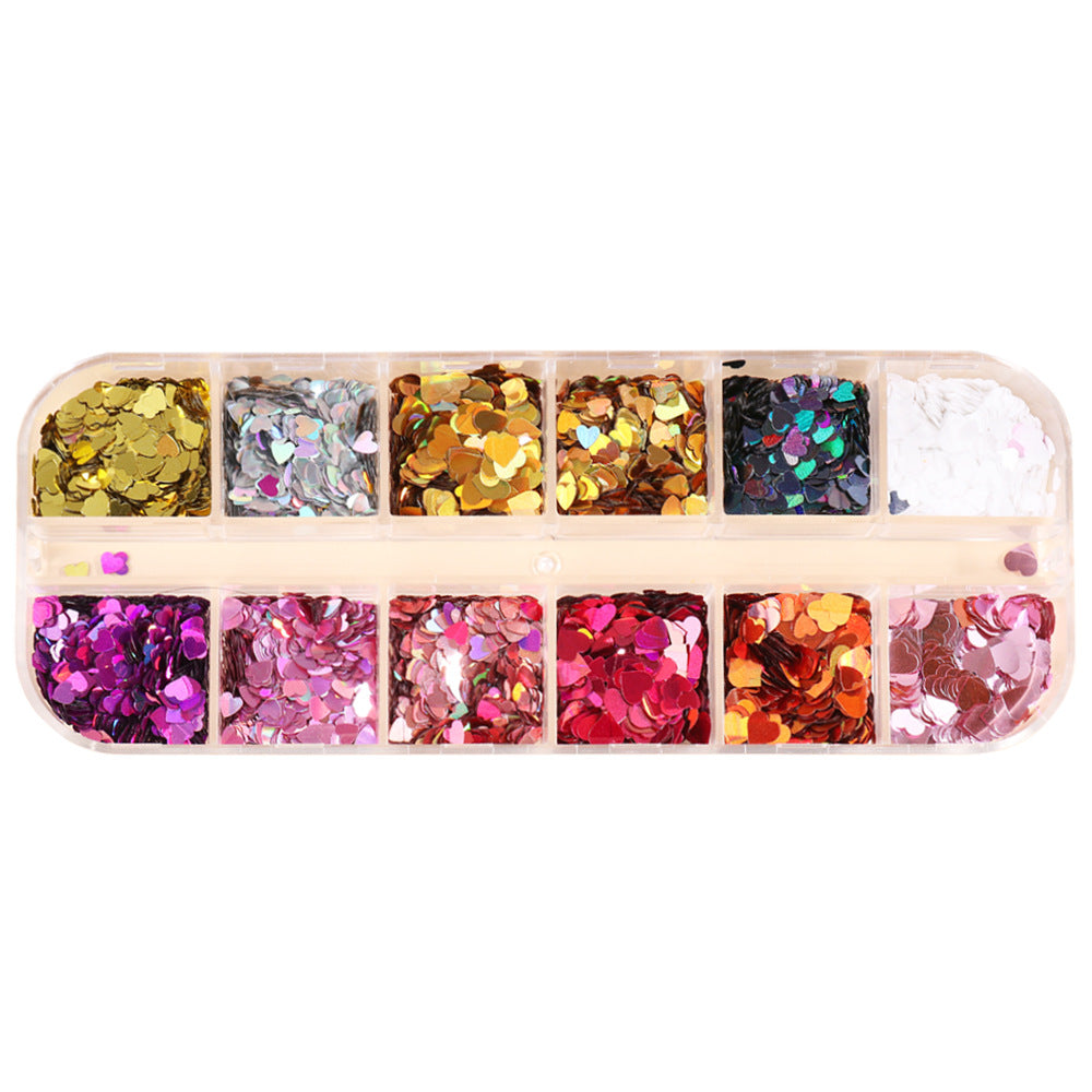VAL021 Wholesale Heart Shaped Nail Art Sequins Ins Hot 12-Gate Boxed Laser Colored Love Nail Sequins Valentine's Day