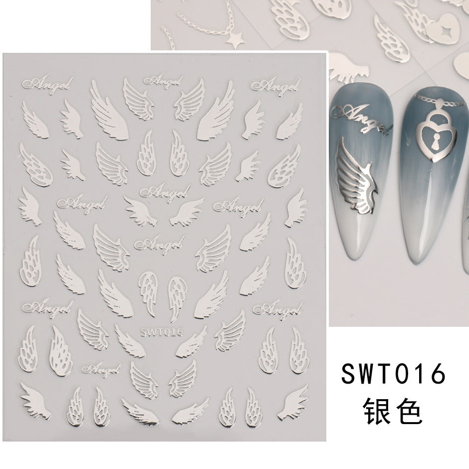 VAL009 Nail art stickers wholesale ins hot hot stamping silver star and moon wings angel love chain valentine's day nail stickers