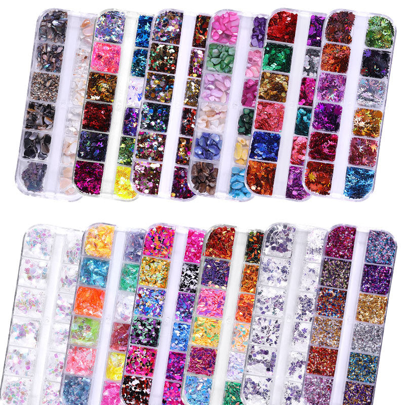 FDMC009 Hot Nail Sequins, Nail Gold and Silver Glitter, Heart Butterfly Patch Set