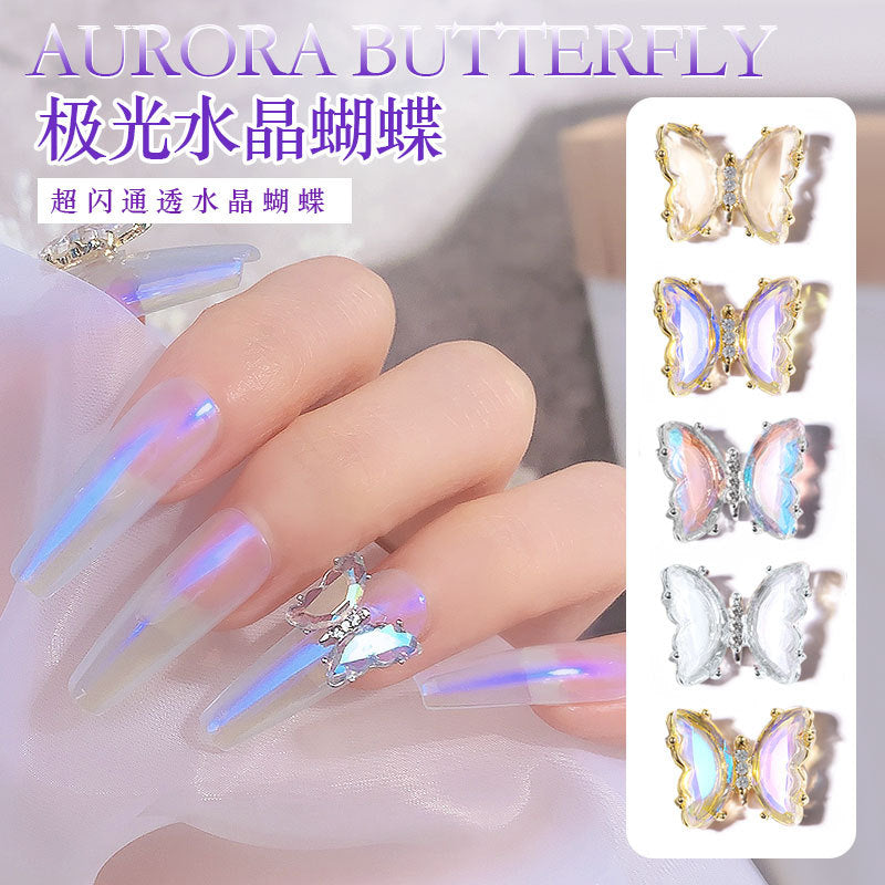 FDMD008 Nail Art Butterfly Accessories, Ice Transparent Aurora Metal Nails Three-dimensional Crystal Butterfly Nail Art Diamonds
