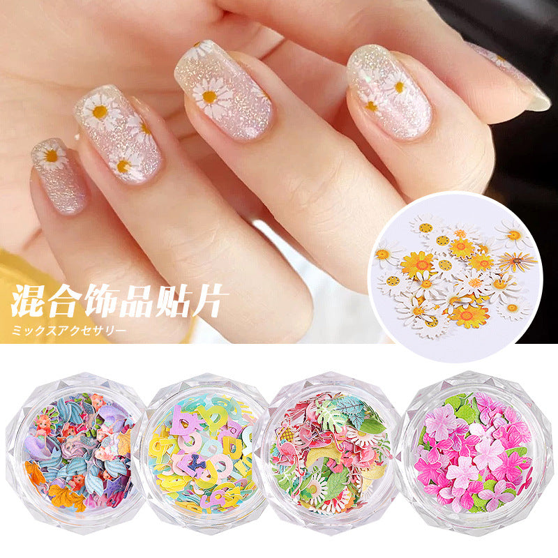 FDMC026 Nail Art New Color Flower Star Wood Pulp Sheet, 12 Flower Animal Alphabet Mixed Nail Jewelry Patches