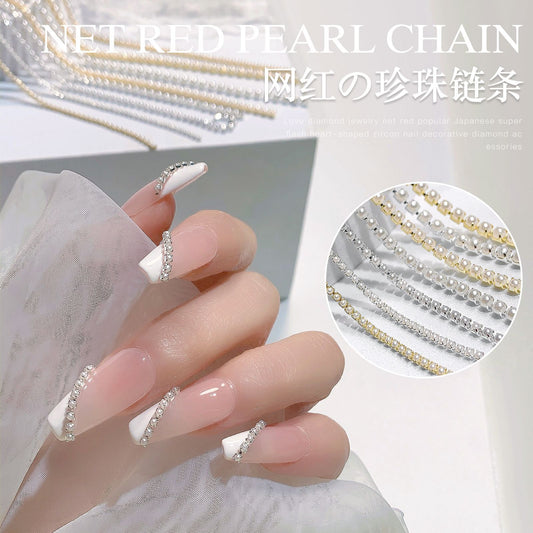 FDMD002 Nail Art Chain Jewelry, Pearl New Alloy Nail Art Decoration Chain, Nail Metal Decoration