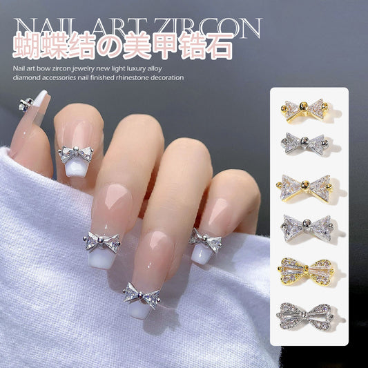 FDMD012 Simple fingertip triangular bow zircon jewelry, textured and versatile butterfly nails decorated with diamonds