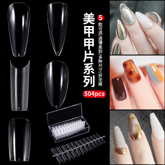 FTMA006 Cross-border 504 pieces of boxed manicure nails, transparent and traceless, water droplets, square, semi-frosted, fully affixed, and semi-patched finished nails