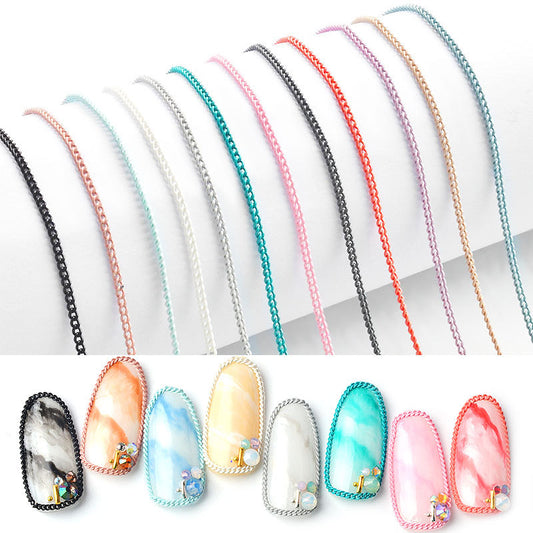 FDMD010 Nail Art Color Chains, Superfine Zipper Nail Decorations, Nail Art Decoration Chains Metal Chains 12 Colors