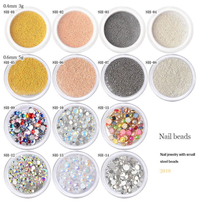 FDMC031 Nail Art Jewelry Gold and Silver Small Steel Balls, Nail Jewelry Flat Glass Rhinestones, Bottle Decorations