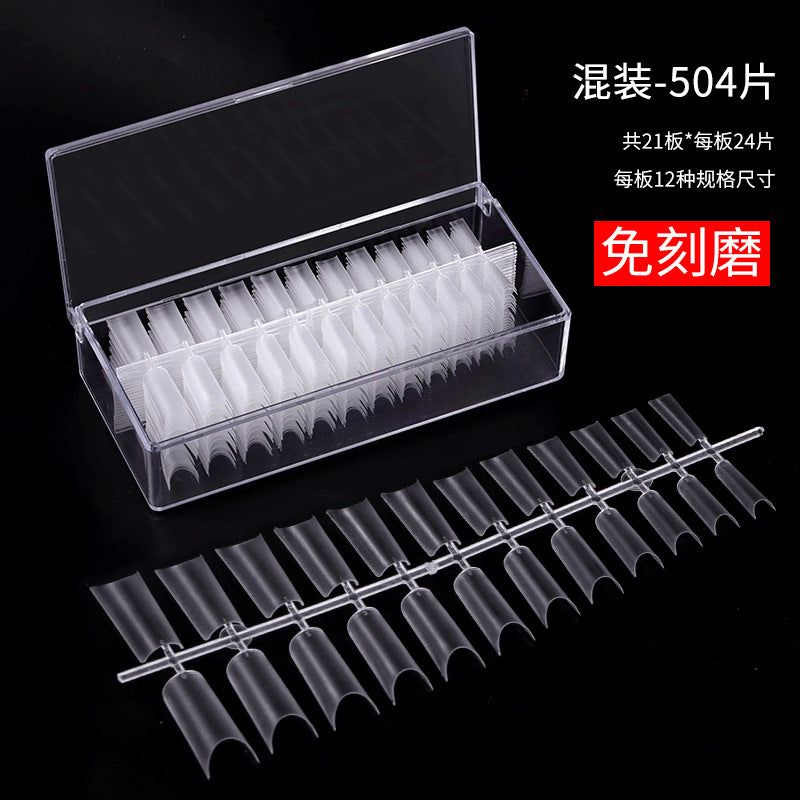 FTMA006 Cross-border 504 pieces of boxed manicure nails, transparent and traceless, water droplets, square, semi-frosted, fully affixed, and semi-patched finished nails