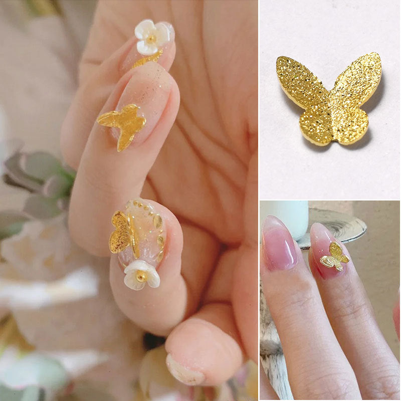 FDMD013 Nail Art 3D Metal Bow Nail Ornament, Frosted Gold Small Butterfly