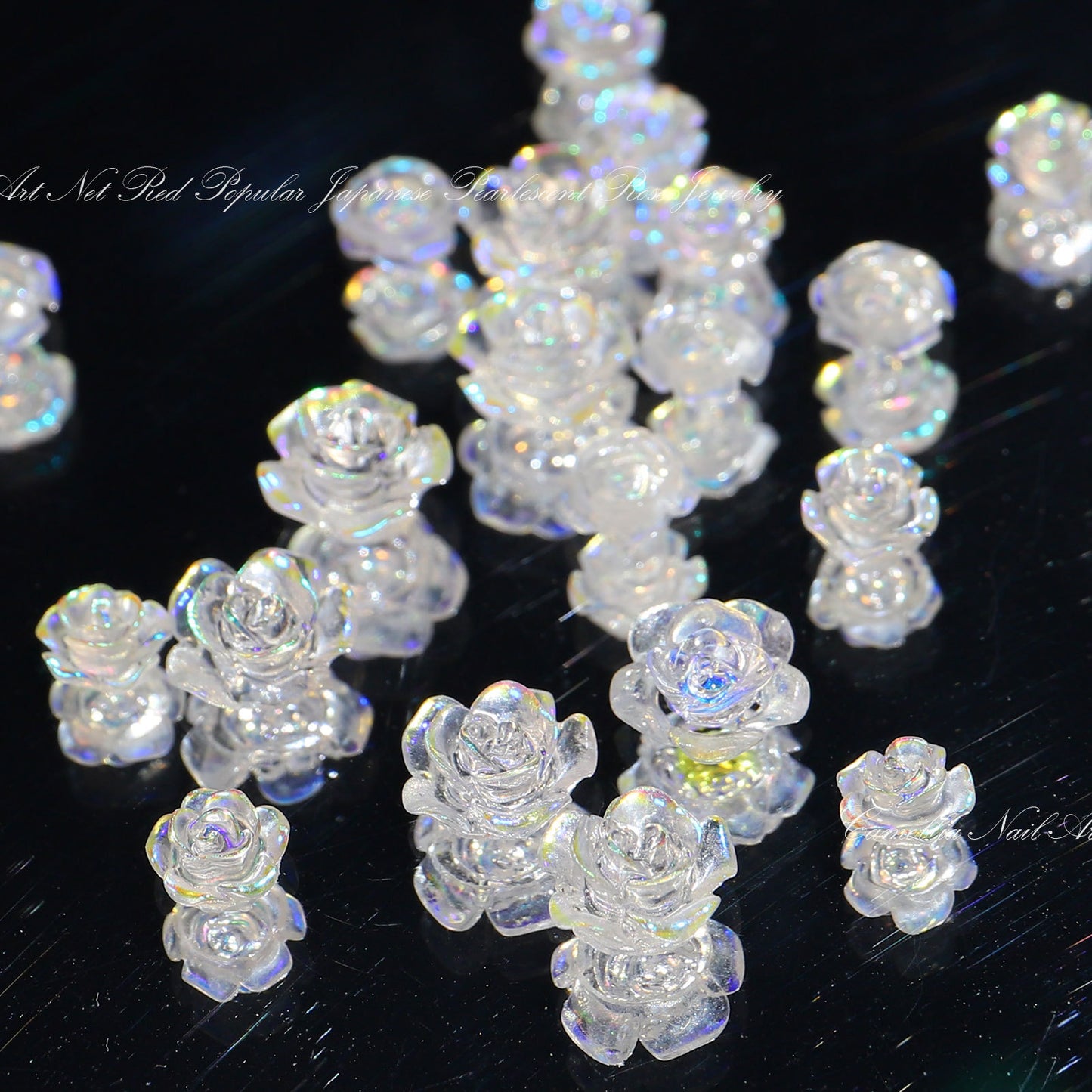 FDMD004 Camellia manicure, white aurora three-dimensional flower bow, nail accessories diamond ornaments