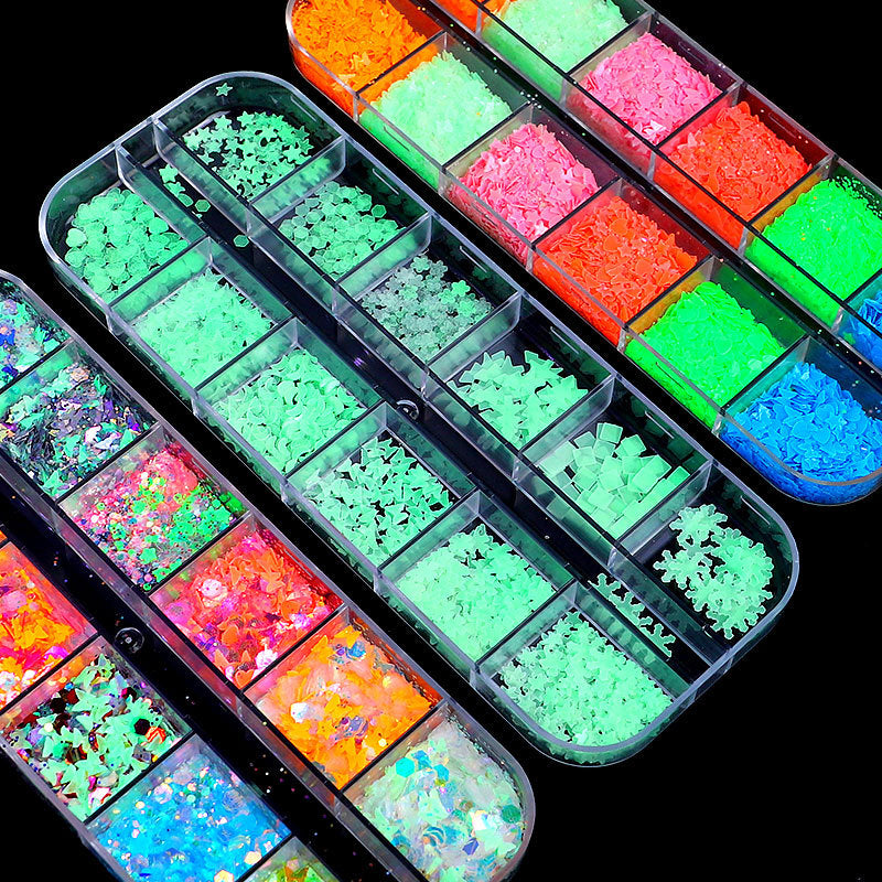 FDMD017 Hot Selling Nail Art Sequins, Heart Laser Symphony Butterfly Fluorescent Luminous Sequins, Boxed