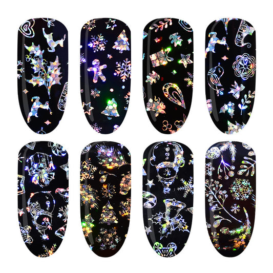 FSMA021 Hot selling nail art Christmas starry sky stickers, heat transfer stickers Christmas snowflake stickers 4 mixed