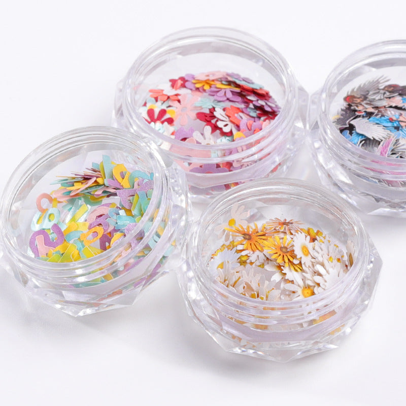 FDMC026 Nail Art New Color Flower Star Wood Pulp Sheet, 12 Flower Animal Alphabet Mixed Nail Jewelry Patches