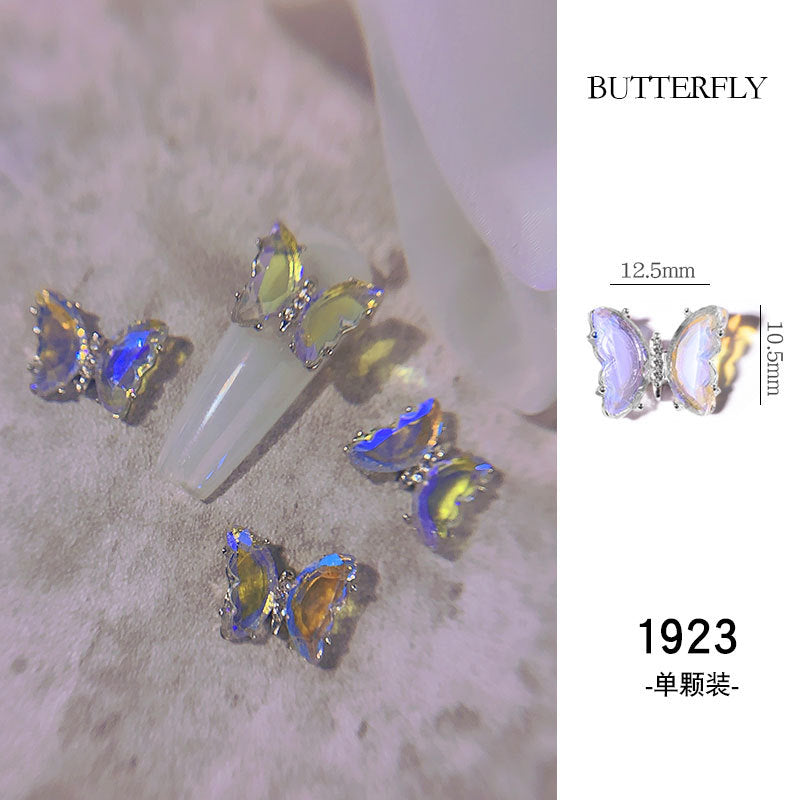 FDMD008 Nail Art Butterfly Accessories, Ice Transparent Aurora Metal Nails Three-dimensional Crystal Butterfly Nail Art Diamonds