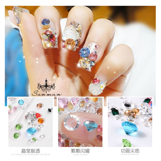 FDMD014 Nail Art Jewelry Mixed, Glass Micro-Drilled Rhinestones Loose Diamonds Transparent AB Jewelry Wholesale 10g
