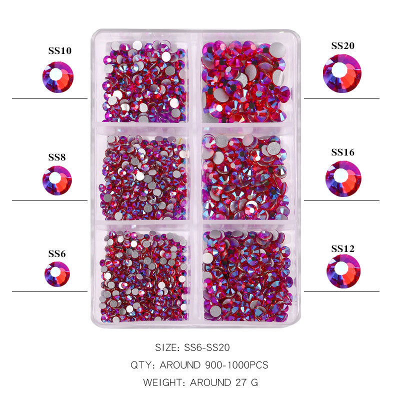 FDMA003 Manicure, flat bottom mixed color AB, porcelain white, champagne, 6 grid nail jewelry with diamonds