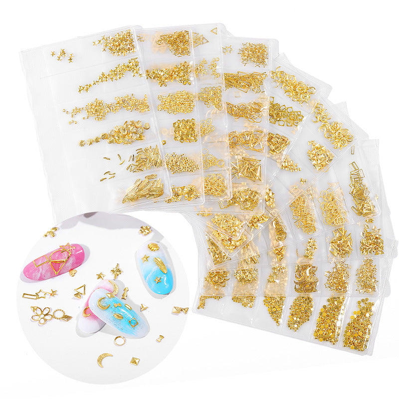 FDMD018 New nail art star and moon rivet jewelry, hollow metal frame patch diy nail decoration 6 grids, bag